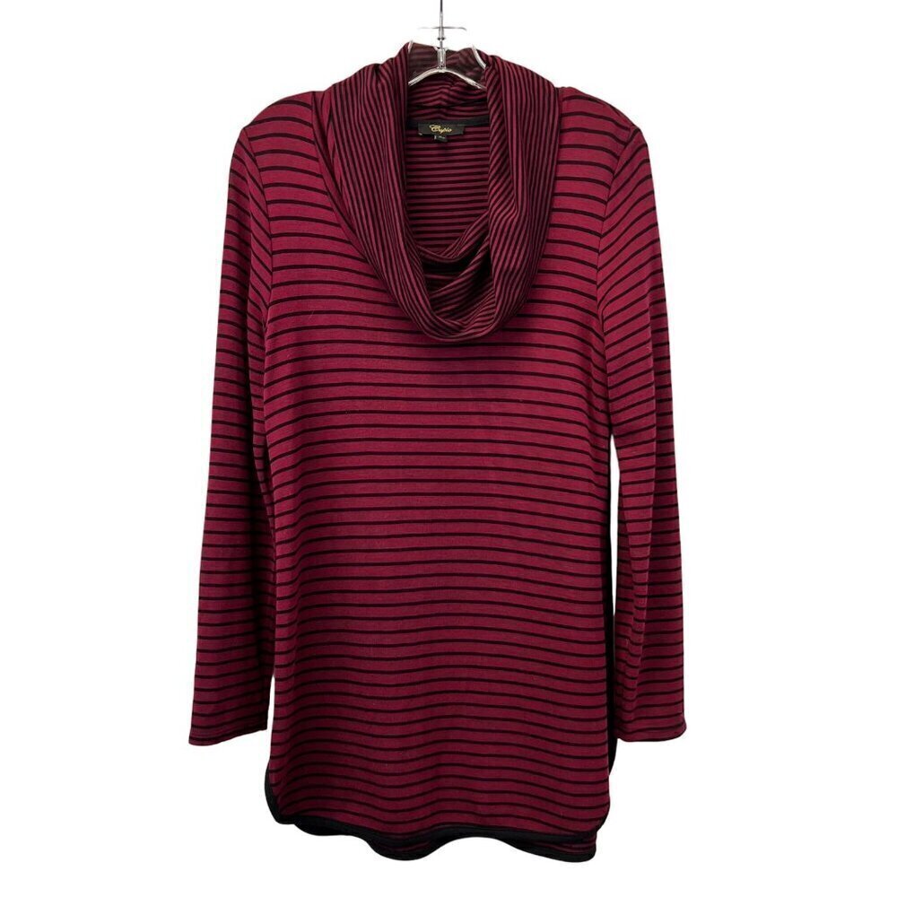 Cupio Women’s Pullover Cowl Neck Top Plum/Black Striped Size Large